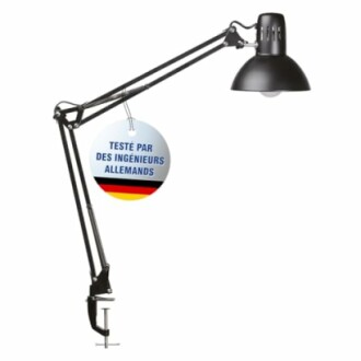 Lampe de bureau réglable avec étiquette de test allemand.
