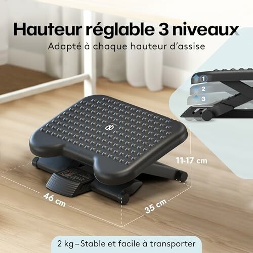 Repose-pied réglable en hauteur avec trois niveaux.