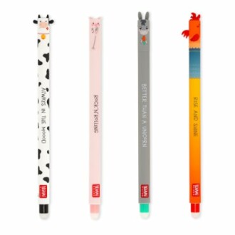Stylos avec personnages animaux colorés.