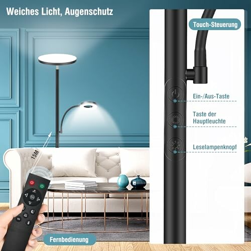 Lampe sur pied avec télécommande et commande tactile, lumière douce.