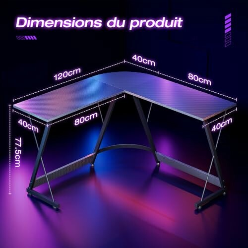 Bureau en forme de L avec dimensions indiquées.